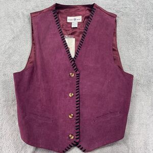 Vintage Points West Vest Women's Large Pomegranate Leather Button Front Western
